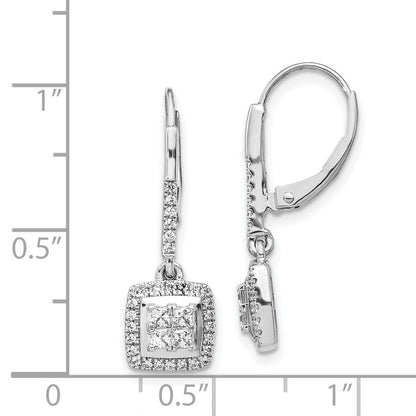 Solid 14k White Gold Simulated CZ Cluster LeverbacK Earrings