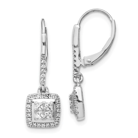 Solid 14k White Gold Simulated CZ Cluster LeverbacK Earrings