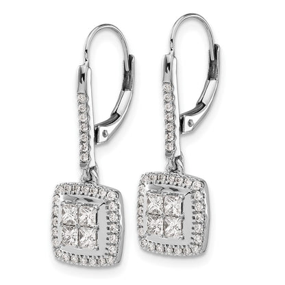 Solid 14k White Gold Simulated CZ Cluster LeverbacK Earrings