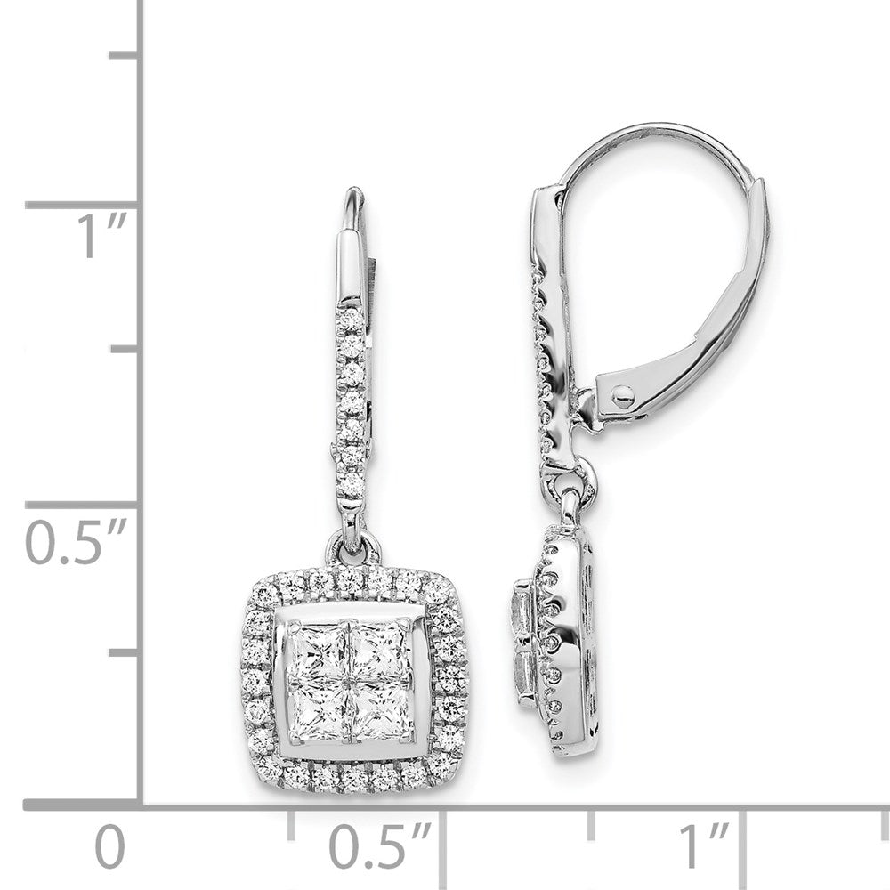 Solid 14k White Gold Simulated CZ Cluster LeverbacK Earrings