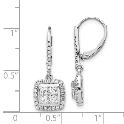 Solid 14k White Gold Simulated CZ Cluster LeverbacK Earrings
