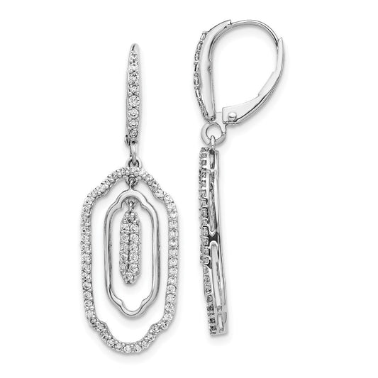 Solid 14k White Gold Simulated CZ LeverbacK Earrings