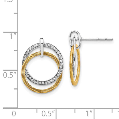 Solid 14k Two-tone Simulated CZ Earrings