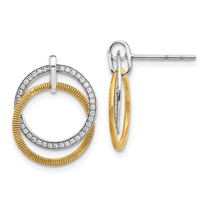 Solid 14k Two-tone Simulated CZ Earrings