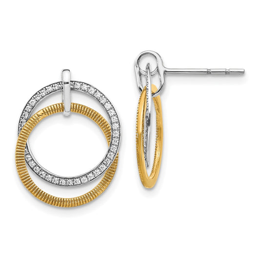 Solid 14k Two-tone Simulated CZ Earrings