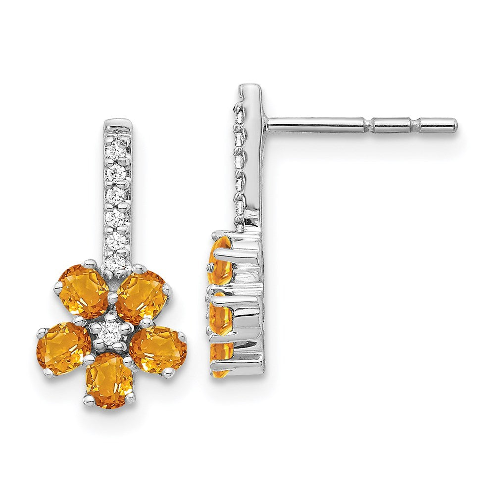 14k White Gold Real Diamond Citrine Flower Earrings EM4381-008-WA