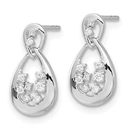 Solid 14k White Gold Simulated CZ Post Earrings