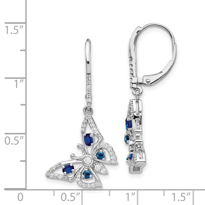 Solid 14k White Gold Simulated CZ Simulated/Simulated Sapphire Butterfly LeverbacK Earrings