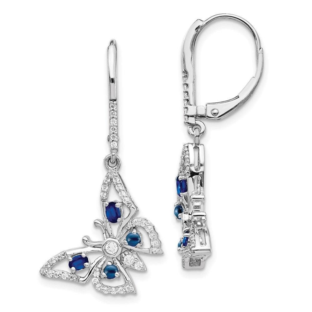 14k White Gold Real Diamond/Sapphire Butterfly Leverback Earrings EM4391-SA-038-WA