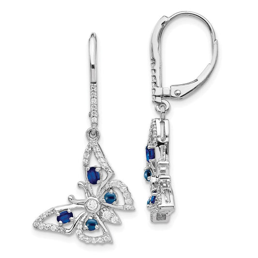 14k White Gold Real Diamond/Sapphire Butterfly Leverback Earrings EM4391-SA-038-WA