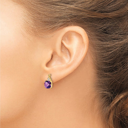 Solid 14k Yellow Gold ChecKerboard Simulated Amethyst and CZ Earrings