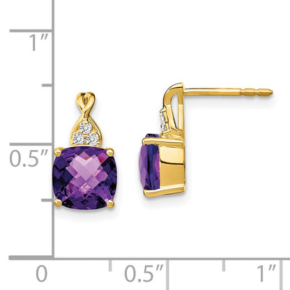 Solid 14k Yellow Gold ChecKerboard Simulated Amethyst and CZ Earrings