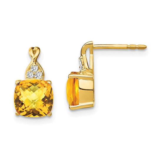 14k Yellow Gold Checkerboard Citrine and Real Diamond Earrings EM4393-CI-006-YA