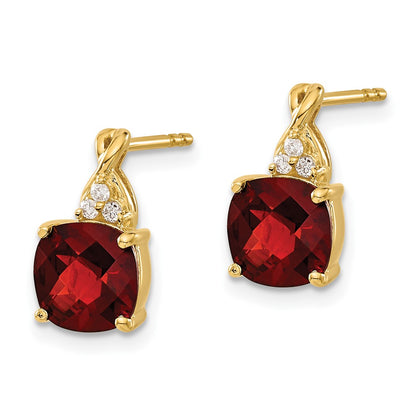 Solid 14k Yellow Gold ChecKerboard Simulated Garnet and CZ Earrings