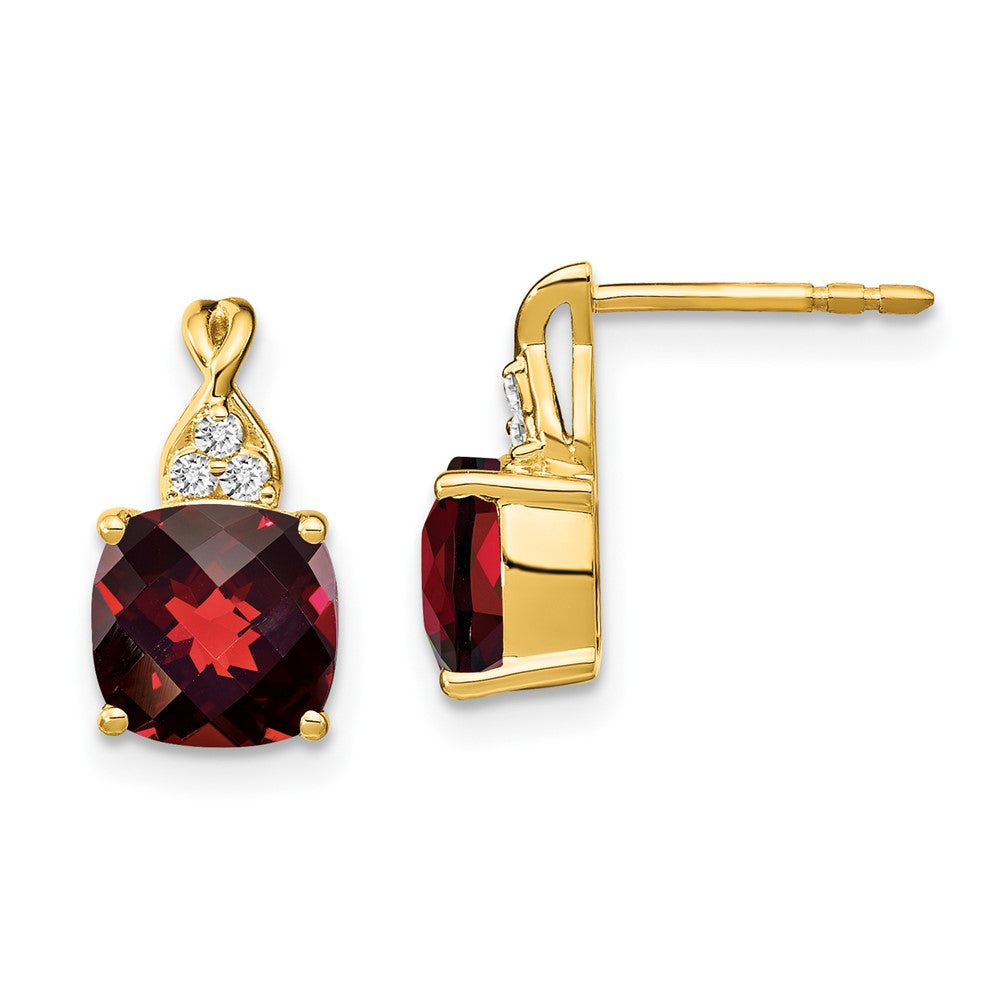 Solid 14k Yellow Gold ChecKerboard Simulated Garnet and CZ Earrings