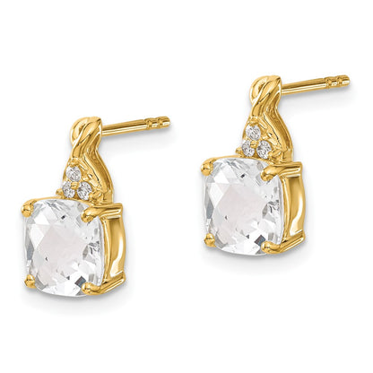 Solid 14k Yellow Gold ChecKerboard Simulated White Topaz and CZ Earrings