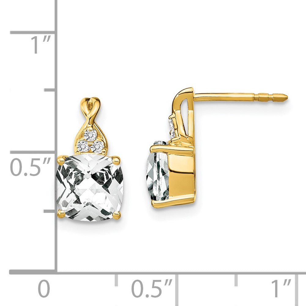 Solid 14k Yellow Gold ChecKerboard Simulated White Topaz and CZ Earrings