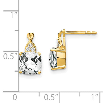 Solid 14k Yellow Gold ChecKerboard Simulated White Topaz and CZ Earrings