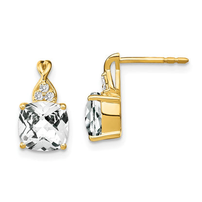 Solid 14k Yellow Gold ChecKerboard Simulated White Topaz and CZ Earrings