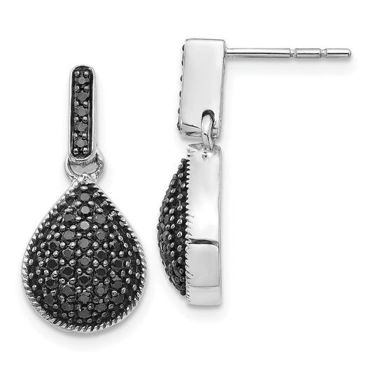 14k White Gold Real Diamond Black Teardrop Dangle Post Earrings EM4771-BK-050-WA