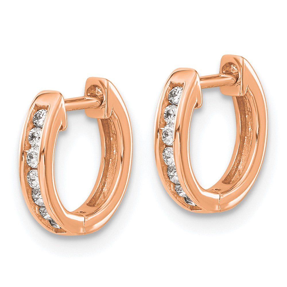 Solid 14k Rose Gold Polished Simulated CZ Hinged Hoop Earrings
