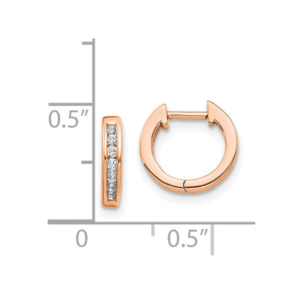 Solid 14k Rose Gold Polished Simulated CZ Hinged Hoop Earrings
