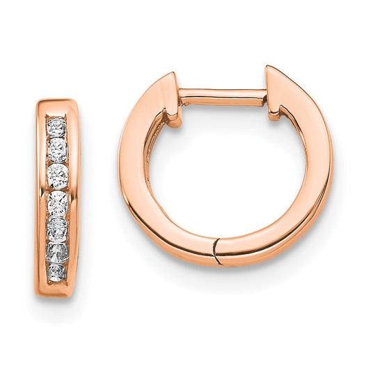 Solid 14k Rose Gold Polished Simulated CZ Hinged Hoop Earrings
