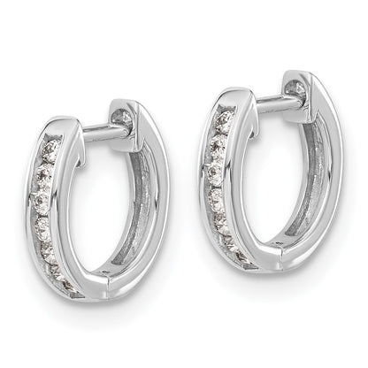 Solid 14k White Gold Simulated CZ Hinged Hoop Earrings