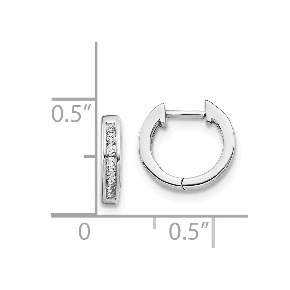Solid 14k White Gold Simulated CZ Hinged Hoop Earrings
