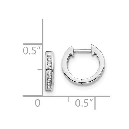 Solid 14k White Gold Simulated CZ Hinged Hoop Earrings