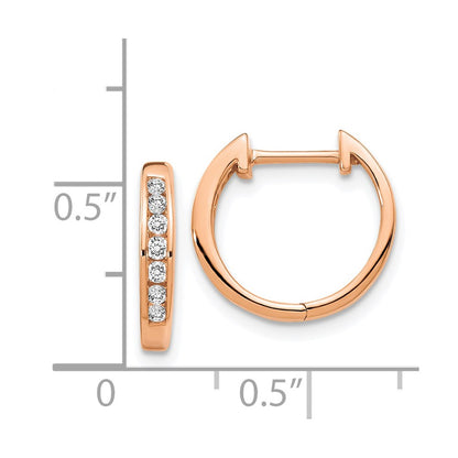 Solid 14k Rose Gold Polished Simulated CZ Hinged Hoop Earrings