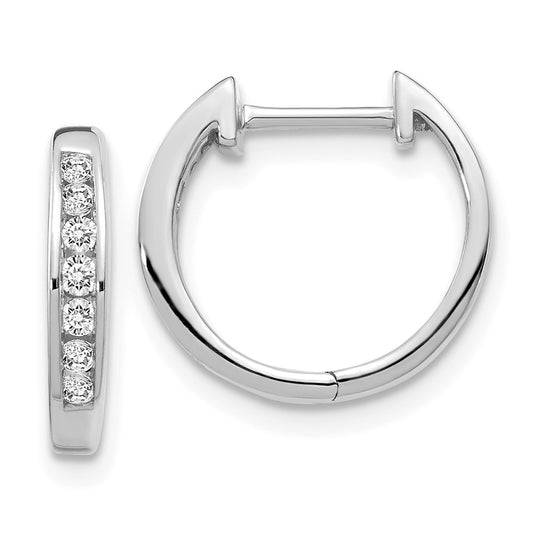Solid 14k White Gold Simulated CZ Hinged Hoop Earrings