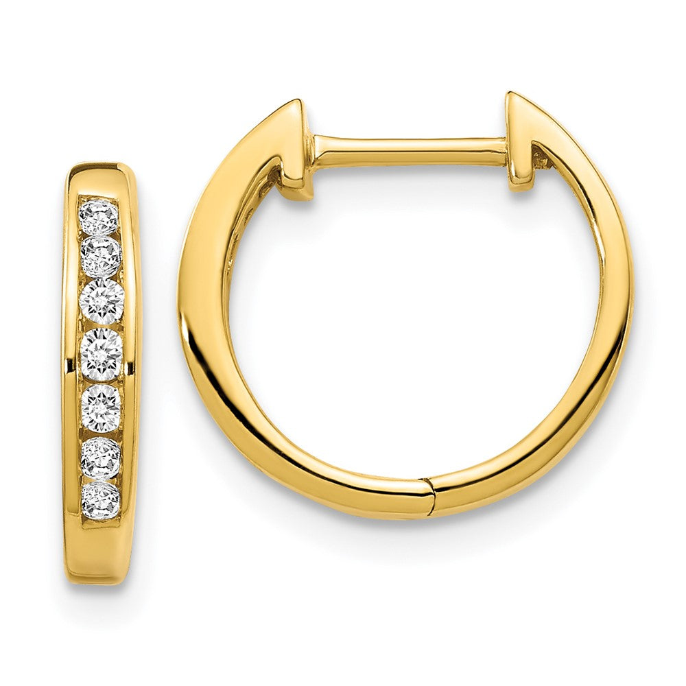 Solid 14k Yellow Gold Polished Simulated CZ Hinged Hoop Earrings