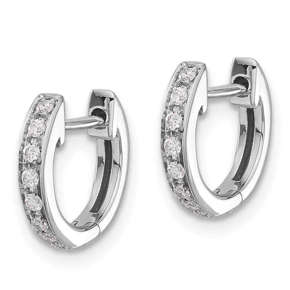 Solid 14k White Gold Simulated CZ Hinged Hoop Earrings