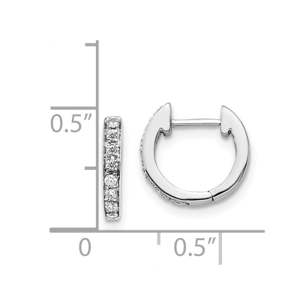 Solid 14k White Gold Simulated CZ Hinged Hoop Earrings