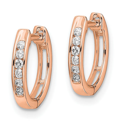 Solid 14k Rose Gold Polished Simulated CZ Hinged Hoop Earrings