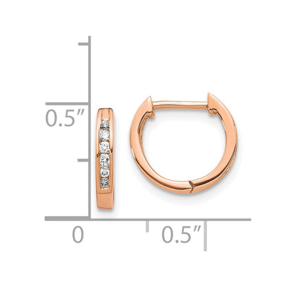 Solid 14k Rose Gold Polished Simulated CZ Hinged Hoop Earrings