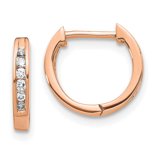 Solid 14k Rose Gold Polished Simulated CZ Hinged Hoop Earrings