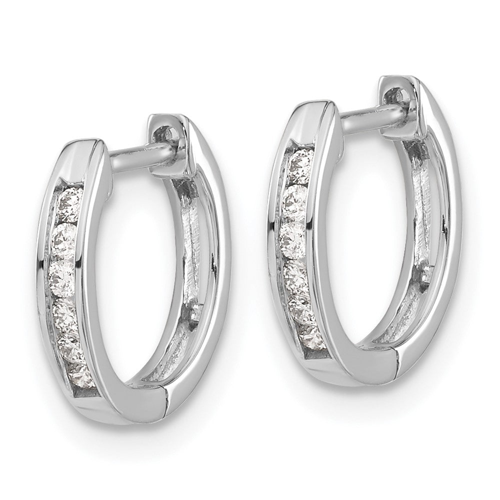Solid 14k White Gold Polished Simulated CZ Hinged Hoop Earrings