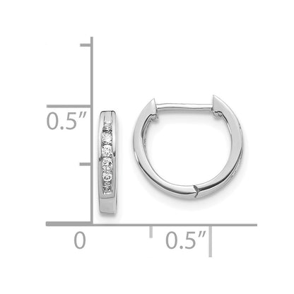 Solid 14k White Gold Polished Simulated CZ Hinged Hoop Earrings