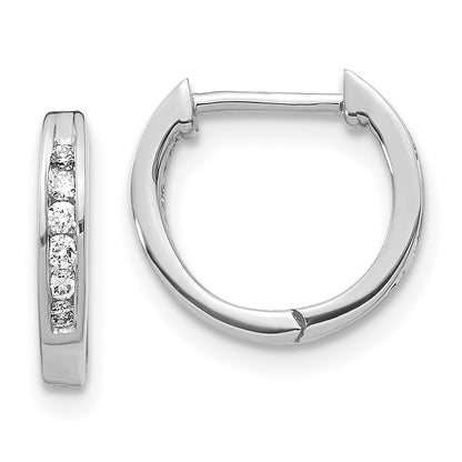 Solid 14k White Gold Polished Simulated CZ Hinged Hoop Earrings