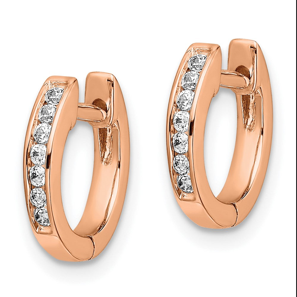 Solid 14k Rose Gold Polished Simulated CZ Hinged Hoop Earrings