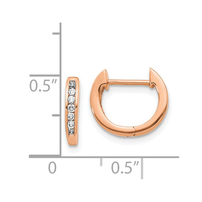 Solid 14k Rose Gold Polished Simulated CZ Hinged Hoop Earrings