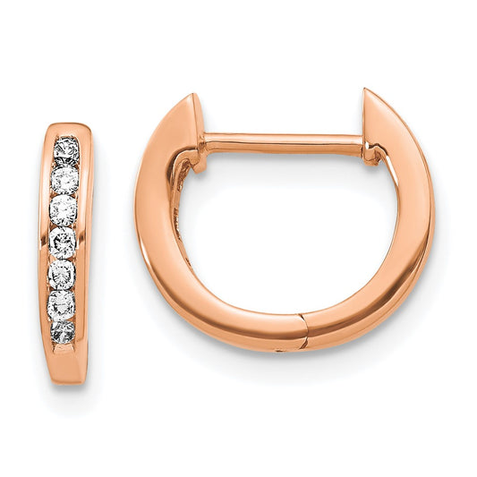Solid 14k Rose Gold Polished Simulated CZ Hinged Hoop Earrings
