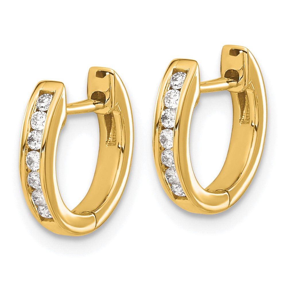 Solid 14k Yellow Gold Polished Simulated CZ Hinged Hoop Earrings