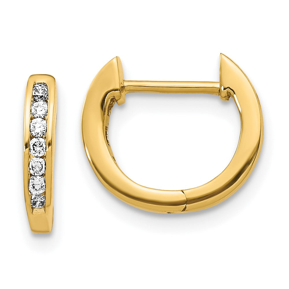 Solid 14k Yellow Gold Polished Simulated CZ Hinged Hoop Earrings