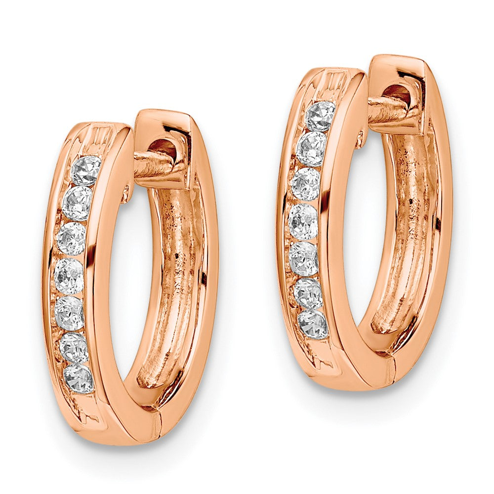 Solid 14k Rose Gold Simulated CZ Hinged Hoop Earrings