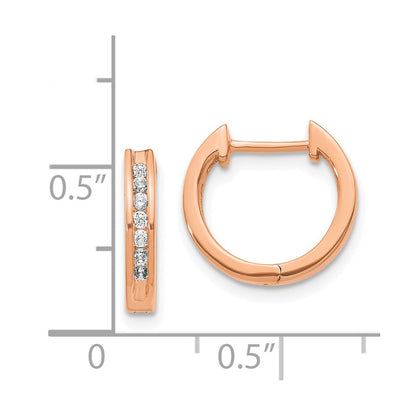 Solid 14k Rose Gold Simulated CZ Hinged Hoop Earrings