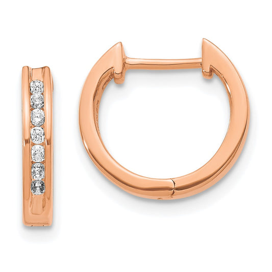 Solid 14k Rose Gold Simulated CZ Hinged Hoop Earrings