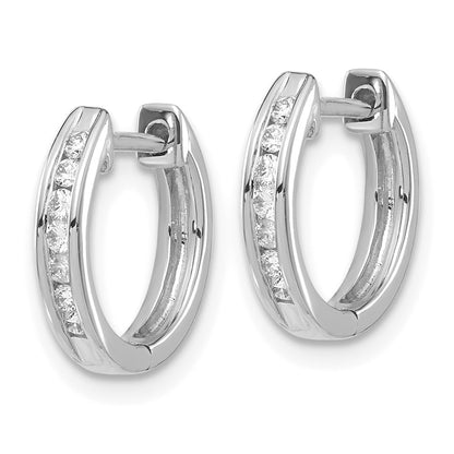 Solid 14k White Gold Simulated CZ Hinged Hoop Earrings